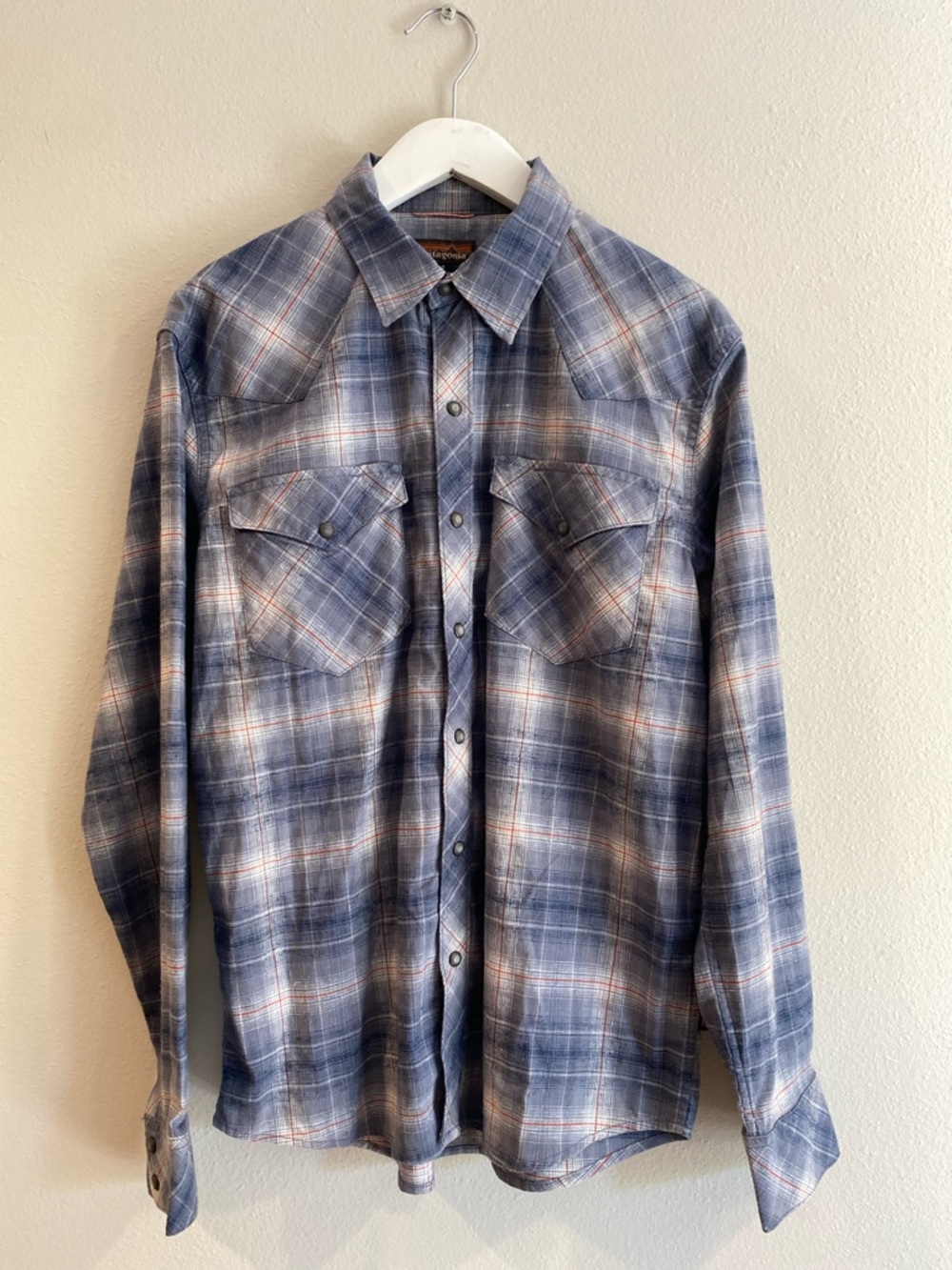 Patagonia Hemp Blend Western Snap Plaid Shirt - Men’s Small - Blue/Orange - Picture 2 of 11